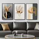 Framed Black and White Modern Luxury Wall Art, 3 Pieces Large Contemporary Prints Paintings Artwork for Walls, Set of 3 Golden Leaf Pictures for Living Room, Hallway, Bedroom, Office Wall Decor 16x24 Inch, 16" W X 24" H X 3pcs