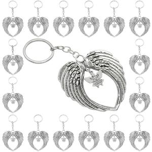 PHAETON 15PCS Silver Big Size Angel Wings Charms Keychain Key Ring for Memorial Keyring Religious Gifts Memorial Decorations