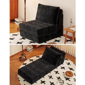 SYFERLORY Folding Sofa Bed Versatile 2 in 1 Accent Chair Couch Convertible Boneless Chaise Lounge Indoor Sleeper Bean Bag Chair Foldable Mattress with Back Support, Put Out Bed Comfy Floor Sofa | Convertible Sofa Bed (Black)