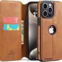 Casus Logo View Compatible with iPhone 15 Pro Wallet Case Slim Faux Leather with Card Holder Slot Thin Magnetic Flip Cover (2023) 6.1" (Brown)