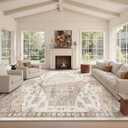 Washable Area Rugs for Living Room 9x12 Neutral Floral Large Soft Rug Brown