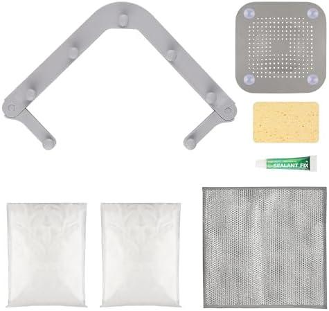 Evenpop Kitchen Sink Triangle Tri-Holder Corner Sink Filter Net, Sink Drain Strainer with a Triangular Gray Rack and 100pcs Disposable Mesh Sink Strainer Bags for Collecting Kitchen Waste Leftover