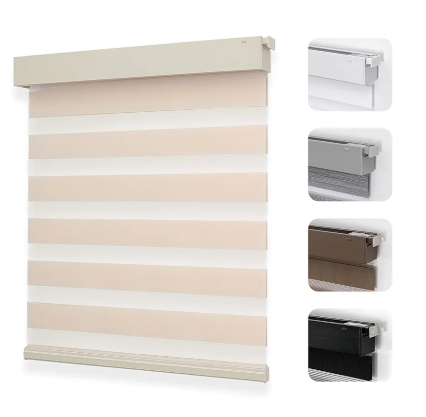 Joydeco No Drill Zebra Blinds for Windows, Cordless Day & Night Dual Sheer Roller Shades, Easy Installation, Free-Stop Lift System, Light Filtering Privacy Blinds for Home(Beige,35" W x 75" H)