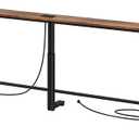 Kitstorack 102.3" Extra Long Behind Couch Table, Adjustable Height Narrow Console Table with 2 Power Strips, Split Design for Separate Wall Use, Anti-Scratch Tip, Rustic Brown for Living Room