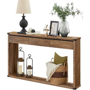 VASAGLE Sofa Console Table, 47.2 Inches Narrow Entryway Table with 3 Drawers, Bottom Shelf, Metal Corners, for Living Room, Bedroom, Farmhouse Style, Honey Brown ULNT143KB01S