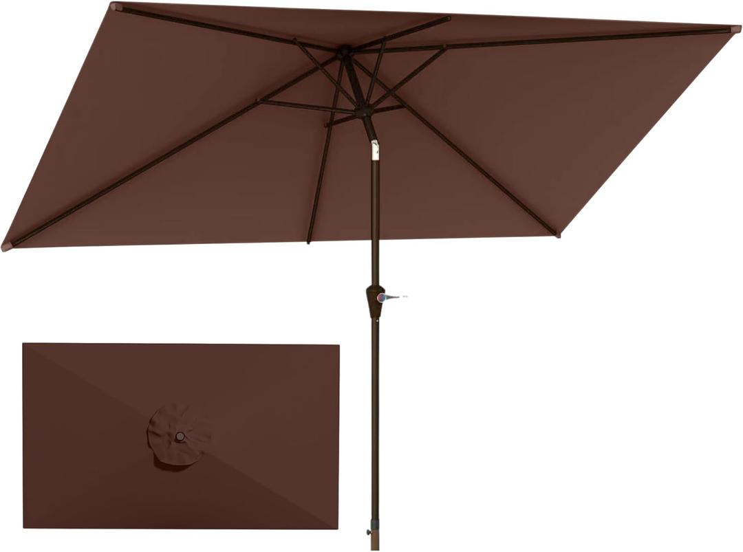 6.5'x10' Rectangular Patio Outdoor Umbrella,Large Coverage with Push-Button Tilt & UV Protection,Sturdy Ribs for Deck,Lawn,Pool,Backyard (Brown)