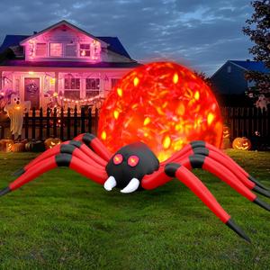 FunFanso 12FT Halloween Inflatable Spider Outdoor Decorations for Yard, Giant Blow up Halloween Holiday Decorations with Rotating Flame LED Lights, Large Red Spider for Garden Party Lawn Roof Porch