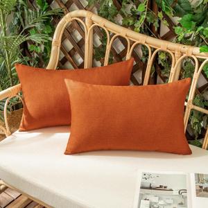Woaboy Set of 2 Outdoor Waterproof Throw Pillow Covers Decorative Farmhouse Linen Pillowcases Solid Cushion Cases for Patio Tent Balcony Couch Sofa Livingroom Orange 12x20 inch