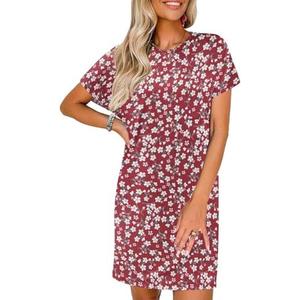 PLOKNRD Women's Casual Dress Summer Short Sleeve Crewneck Tshirt Shift Dress Outfits 2025, L