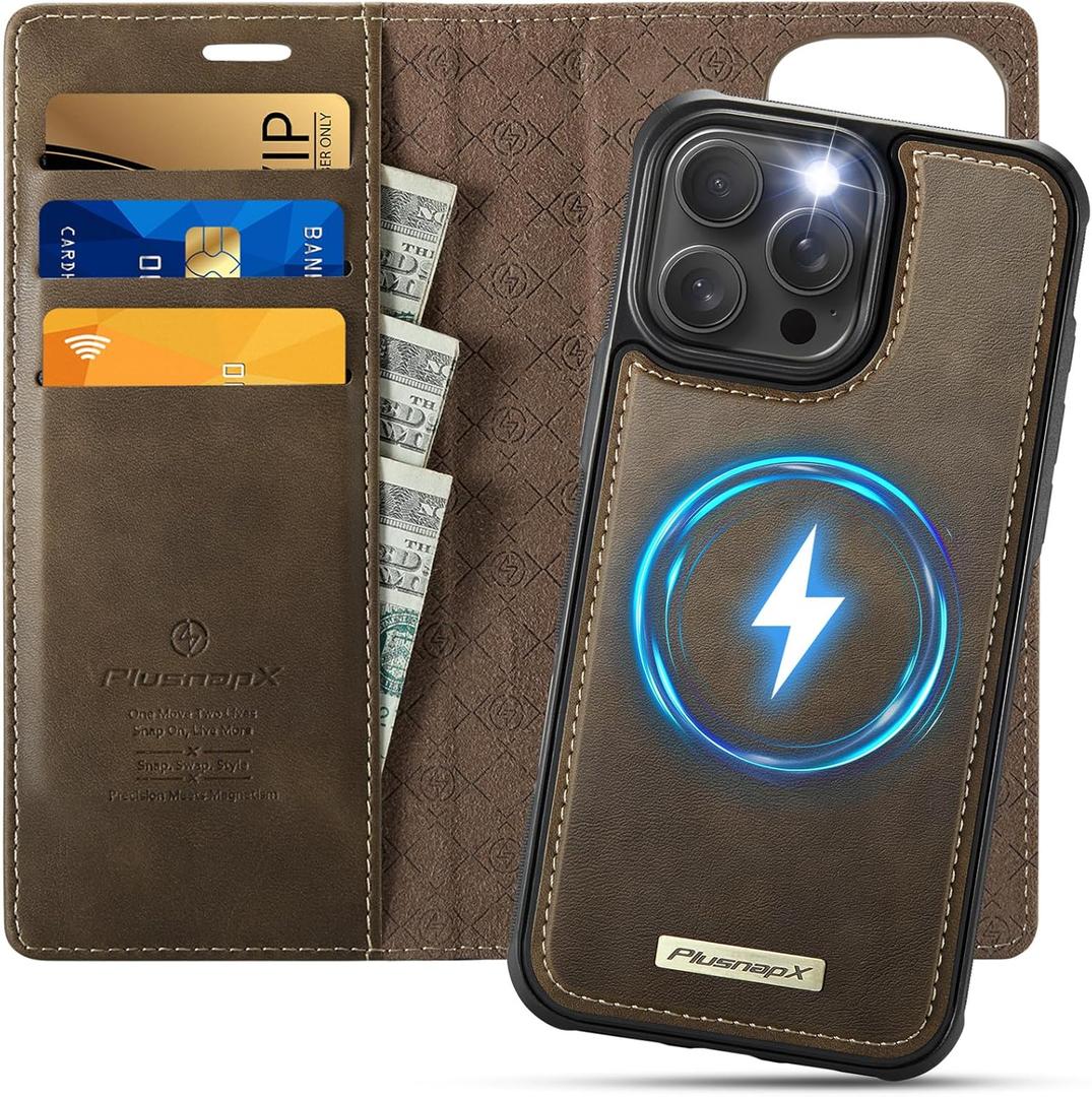 Wallet Case for iPhone 16 Pro Max Compatible with Magsafe, 2-in-1 PU Leather Flip RFID Blocking Card Holder Stand Shockproof Magnetic Detachable Cover for iPhone 16 Pro Max Case 6.9", Brown