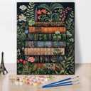 TUMOVO Book Paint by Number for Adult Beginner Flowers Tropical Plants Canvas Oil Painting Kit Digital Painting Vintage Home Library Office Wall Decoration 16x20inch Frameless
