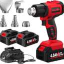 Fullyea Cordless Heat Gun, Max 550C (1022F), Hot Air Gun Kit with 5 Nozzles & 2x4.0Ah Batteries, Fast Heating, 2-Temperature Setting, Portable Heat Gun for Shrink Tubing, PVC Wrap, Crafts (Red)