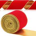 Yungyan Velvet Ribbons with Gold Edge Felt Ribbon Gift Bow Wrapping Ribbon Waterproof for Handmade, Home Decor, Gift Wrapping, Wreath DIY Crafts, Christmas Tree(Red Gold,4 Inch X 35 Yards)
