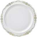 Kaya White With Gold Vintage Round Disposable Dinner Plates - 10" (Packs of 30), Stylish Design, Perfect For Any Occasion