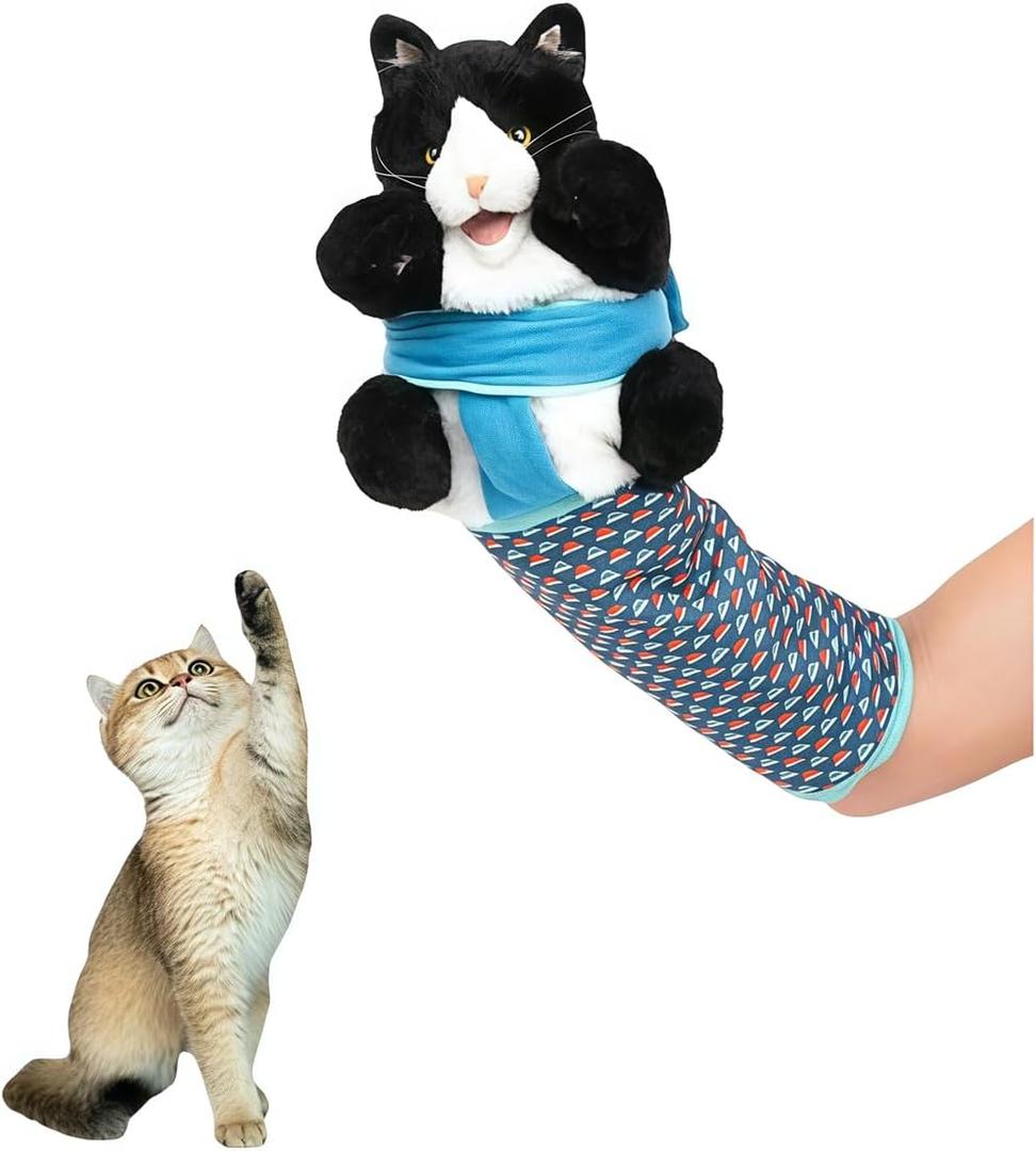 Interactive Cat Wrestling Stuffed Toy, Soft Finger Puppet Glove Toy to Entertain Cats, with Protective Forearm Sleeve, for Safe Training and Play, Alleviate Boredom
