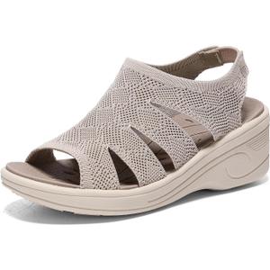 Womens Wedge Sandals Platform Walking Sandals Open Toe Ankle Elastic Strap Casual Comfortable Summer Dressy (8, Beige)