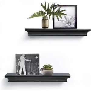 AHDECOR Black Floating Shelves, Modern Wall-Mounted Shelves for Home Decor and Storage in Bedroom, Kitchen, Livingroom and Office, Set of 2