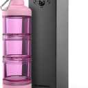 BYLWORKOUT 3-Layer Protein Powder Travel Container with Funnel and Keychain | Portable Food Storage Organizer for Gym, Fitness, Kitchen, Camping, Hiking, and Travel (Pink)