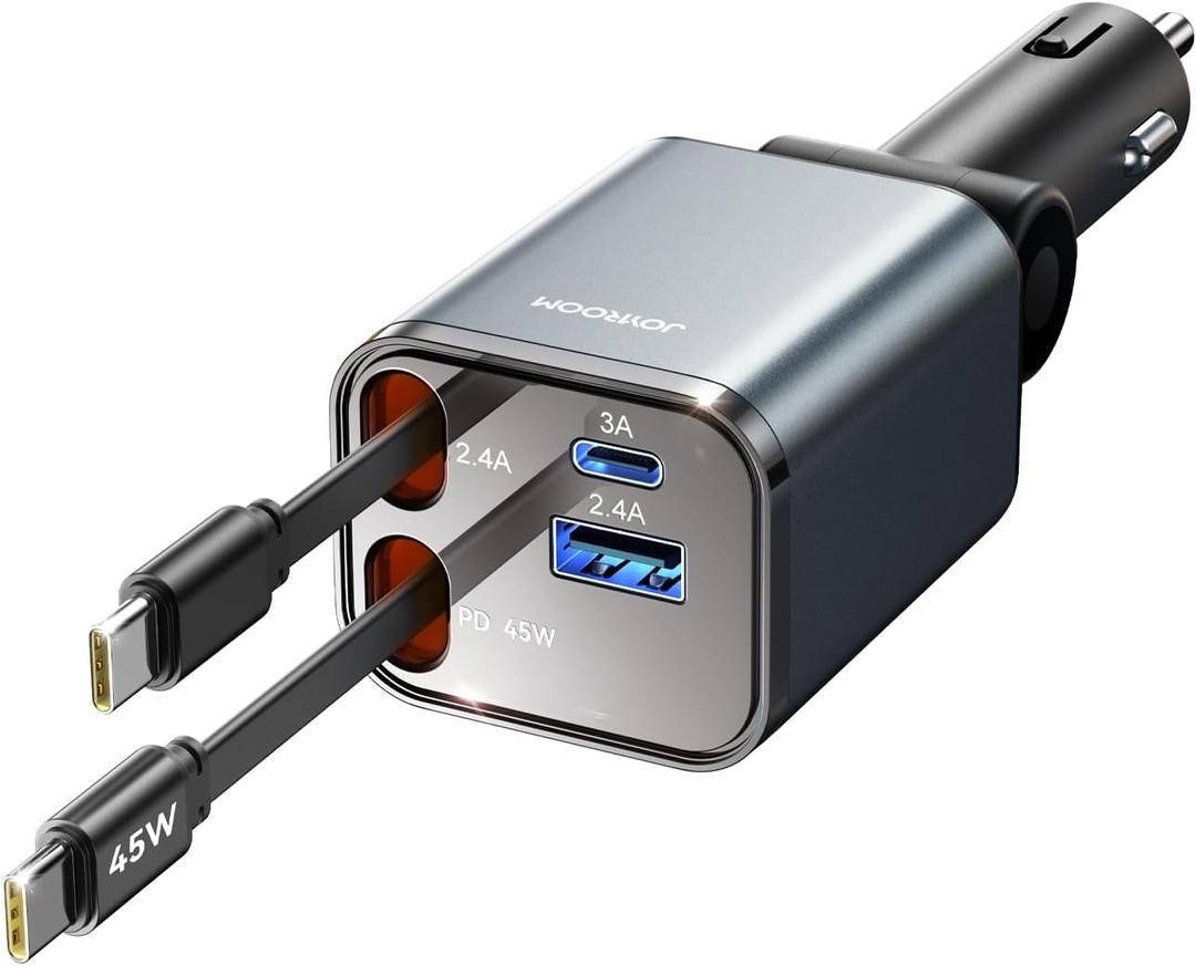 Retractable Car Charger 84W Car Charger USB C for iPhone 16 17 Pro Max Fast Charging [PD45W Dual Type C Cables] Car Accessories Cigarette Lighter Adapter for iPhone 17 Air 16 15 Pro Max, Samsung S25