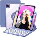 Keyboard Case for iPad 9th/ 8th/ 7th Generation, Vertical Case for iPad 10.2/Air3/Pro10.5 with Keyboard and Pencil Holder, Magnetic Stand Rotating Detachable Case with Clear Back (Lavender Gray)
