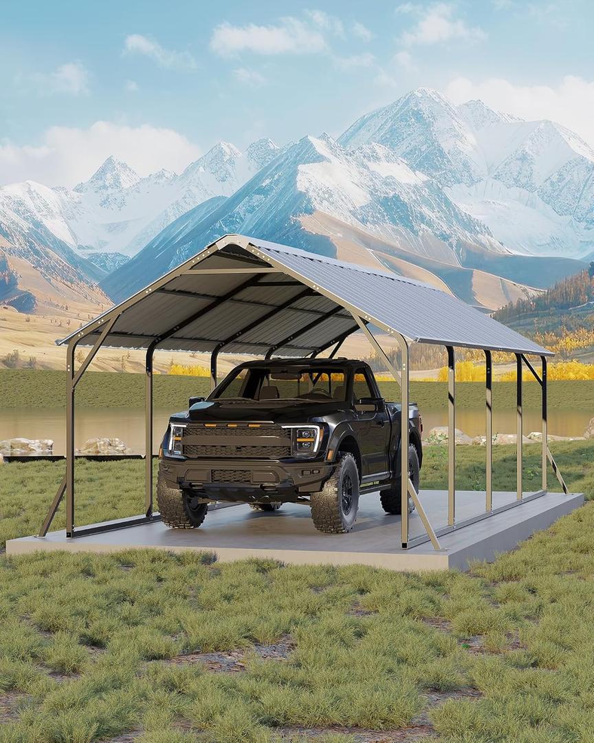 Garveelife 11 ft x20 ft x9 ft Vertical Roof Metal Carport, Heavy Duty Steel Car Ports for All-Weather, for Full-Size Pickup Trucks, Boats, and Tractors (Gray)