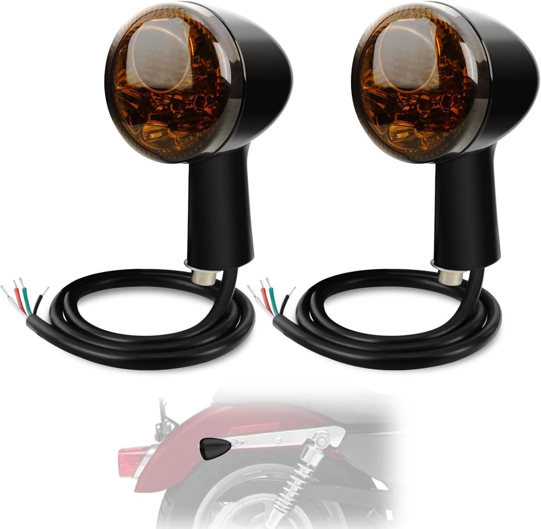 LED Rear Turn Signal Kit,Brake Light/Running Light/directional indicator for Harley Davidson XL883 XL1200 Sportster 1992-UP,Amber Light w/Red/Orange/Smoke Lens,Gloss Black Bullet-Style