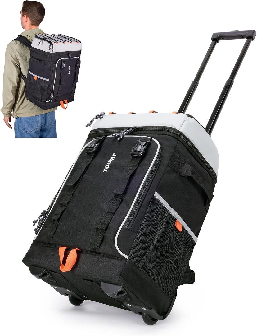 TOURIT Insulated Rolling Cooler Backpack, Leakproof Waterproof Beach Cooler Bag with Wheels and Handle, Outdoor Camping Picnic Travel, 30L