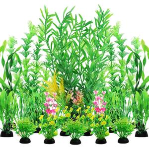 QUOZUO Fish Tank Plants, 20pcs Aquarium Decor Green Plants Artificial Aquarium Decorations Plant, Fish Tank Accessories for Household and Office Aquarium Simulation, Small to Large