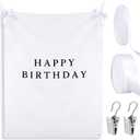 Oudain Happy Birthday Burlap Banner, Fabric Party Decorations Backdrop, Boho Rustic Photo Props Sign with Hanging String for Birthday Party Indoor Outdoor Yard Wall Decor (29x39 Inch)