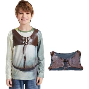 ATAMET Monster costume Halloween kids long sleeved T-shirt front and back printed three piece set, with vest and headband (XXL)