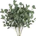 Sggvecsy 6 Pcs Eucalyptus Leaves Artificial Eucalyptus Stems Long Silver Dollar Leaves Faux Leaf Branches Fake Silk Eucalyptus for Spring Summer Home Festival Thanksgiving Christmas Decor (Green)