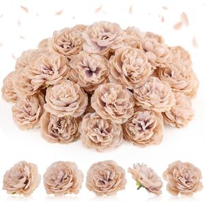 50 Pcs Artificial Flowers, 3.2 Inches Silk Rose Head Flowers Fake No Stem for Wedding Bridal Bouquet Home Floral Decor DIY Centerpieces Arrangements Party Tables Decoration(Nude)