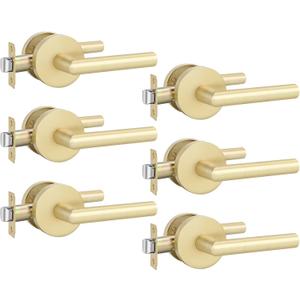 Goldenwarm Gold Closet Door Handles Interior, Brushed Brass Interior Passage Door Handles, Heavy Duty Zinc Alloy Brushed Gold Door Lever for Hall and Closet (6 Pack)