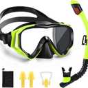 Snorkeling Set for Kids, Full Dry Snorkeling Mask Set for Adults, Anti-Fog Protection, Unisex,HD Panoramic View, Snorkeling Gear for Kids 4-14 Age (Black+Fluorescent Yellow)