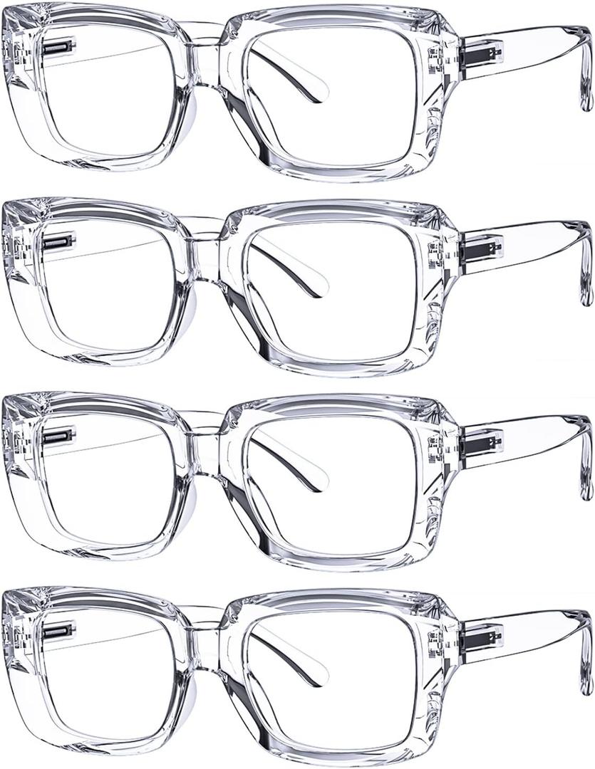 Eyekepper 4 Pack Stylish Reading Glasses Women - Oversized Square Readers Transparent +3.00