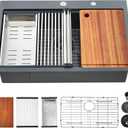 Kitchen Sink, 33 x 22 Drop in Kitchen Sink Gunmetal Black 16 Gauge Stainless Steel Kitchen Sinks Single Bowl Workstation Sink with Cutting Board