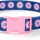 Mile High Life Nylon Puppy Dog Collar w Cute Patterns Lightweight Girl Boy Collar for Small/Medium/Large Dogs (Pink Flower, Medium Neck 13"-17")