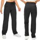 Womens Hiking Pants Quick Dry UPF 50 Lightweight Travel Golf Cargo Safari Pants Zipper Pockets (Black, M)