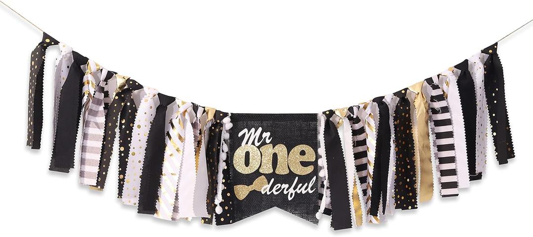 WAOUH Mr Onederful High Chair Banner - First/1st Birthday Decoration for Boy,Theme Garland for Birthday Party,Photo Booth Props (Mr Onederful High Chair Banner)