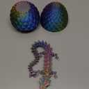 3D Printed Dragon Easter Basket Stuffers - Red Blue - 12" Flexible Crystal Dragon with Egg, Unique Easter Toy Gift for Kids&Adults, Fidgets, Desk Pet Figure.