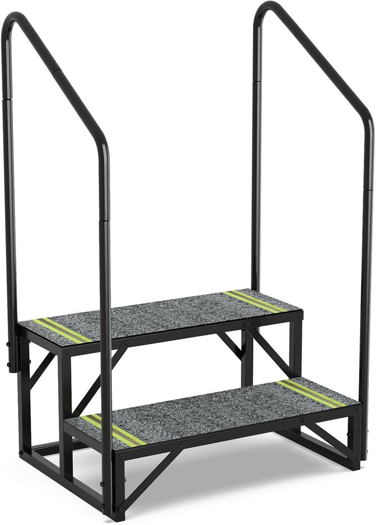 RV Steps with Handrail, 2 Step Hot Tub Steps with Non-Slip Mats
