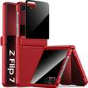 for Samsung Galaxy Z Flip 7 Case with Privacy Screen Protector & Hinge Protection, Slim Non-Slip Hard Full Body Shockproof Cover Wireless Charging Case for Galaxy Z Flip 7 (Burgundy Red)