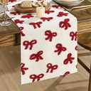 Artoid Mode Soft Coral Fleece Jacquard Red Bows Table Runner, Kitchen Dining Table Decoration for Home Party Decor 13x72 Inch (Beige)