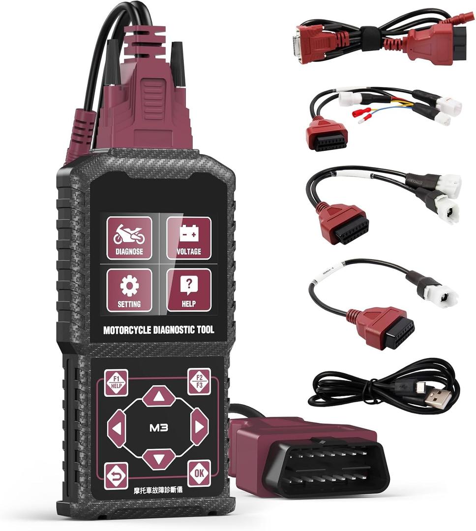 MR CARTOOL Motorcycle Diagnostic Tool OBD2 Motorcycle Fault Code Readers Scan Tool Motorcycle Code Reader Scaner Compatible with Yamaha 2/3/4P, Kawasaki 4-6P, Honda 4P, OBDIINot Applicable to Bike