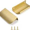Edge Finger Tab Pull for cabinets Kitchen Concealed Drawer pulls Aluminum Hidden Door Handle Home 10 Pack Modern Brushed Brass 3.15" Overall Length Easy Installation