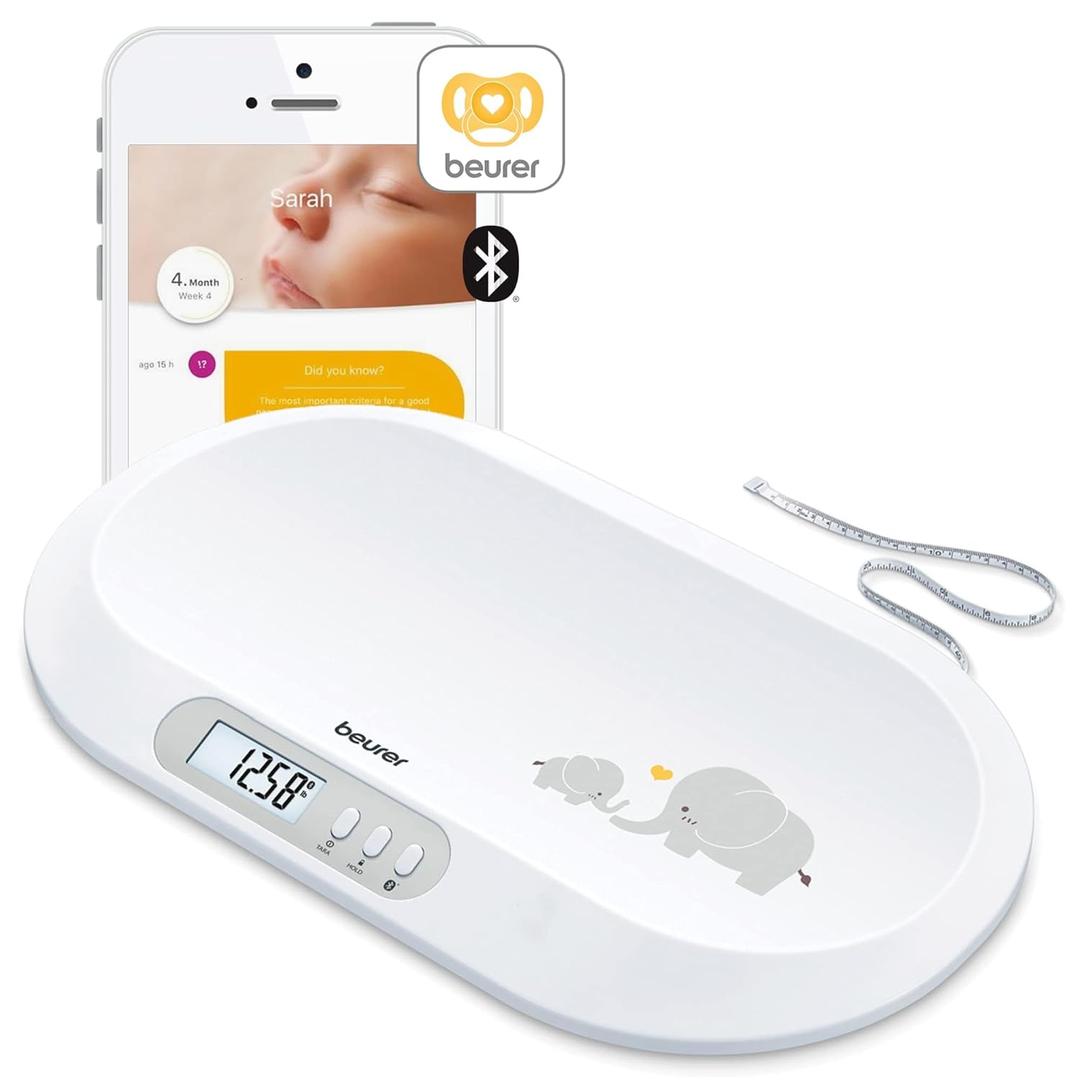 Beurer BY90 Baby Scale, Pet Scale, Digital, with Measuring Tape, tracking weight with App | For: Infant, Newborn, Toddler /Puppy, Cat - Animals | LCD Display, weighs Lbs/Kg/Oz, Highly Accurate