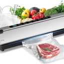 Vacuum Sealer Machine 75KPa Food with 6-in-1 Dry/Moist Modes & Digital Timer, Compact Lightweight Design, Built-in Cutter + 10 Bags (Black Silver)