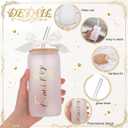 Skylety 6 Set Frosted Personalized Glass Cups with Name Stickers 16 oz Customized Coffee Cups with Bamboo Lids and Glass Straws Ribbon Vinyl Letter Decals DIY Gift for Proposal Bridal Shower Birthday