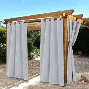 BONZER Waterproof Indoor/Outdoor Curtains for Patio - Thermal Insulated, Sun Blocking Grommet Blackout Curtains for Bedroom, Porch, Living Room, Pergola, Cabana, 2 Panels, 52 x 95 inch, Vintage Silver