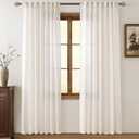 Cream Natural Linen Curtains 80 inch Length 2 Panels Set Neutral Rustic Farmhouse Living Room Drapes Back Tab Pleated Look Light Filtering Privacy Semi Sheer Curtains 80 inch Long Ivory Colored